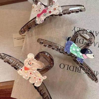 Cartoon Puppy Claw Clip - Women's High-End Dopamine Style Hair Bun Clip with Cute Color Blocking and Hollow Design