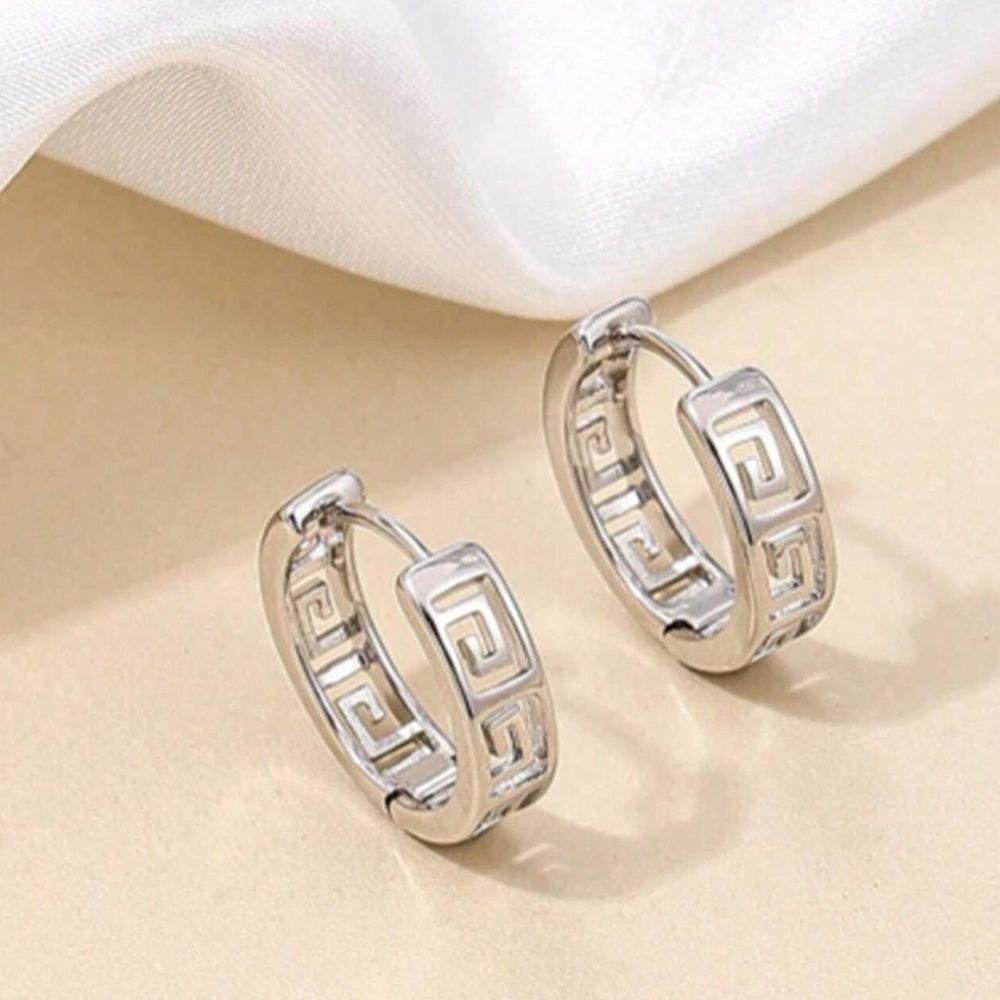 

Золотые серьги-кольца для женщин, серебряного цвета, с особым вырезом и геометрическим узором, женские серьги-кольца, ювелирные изделия