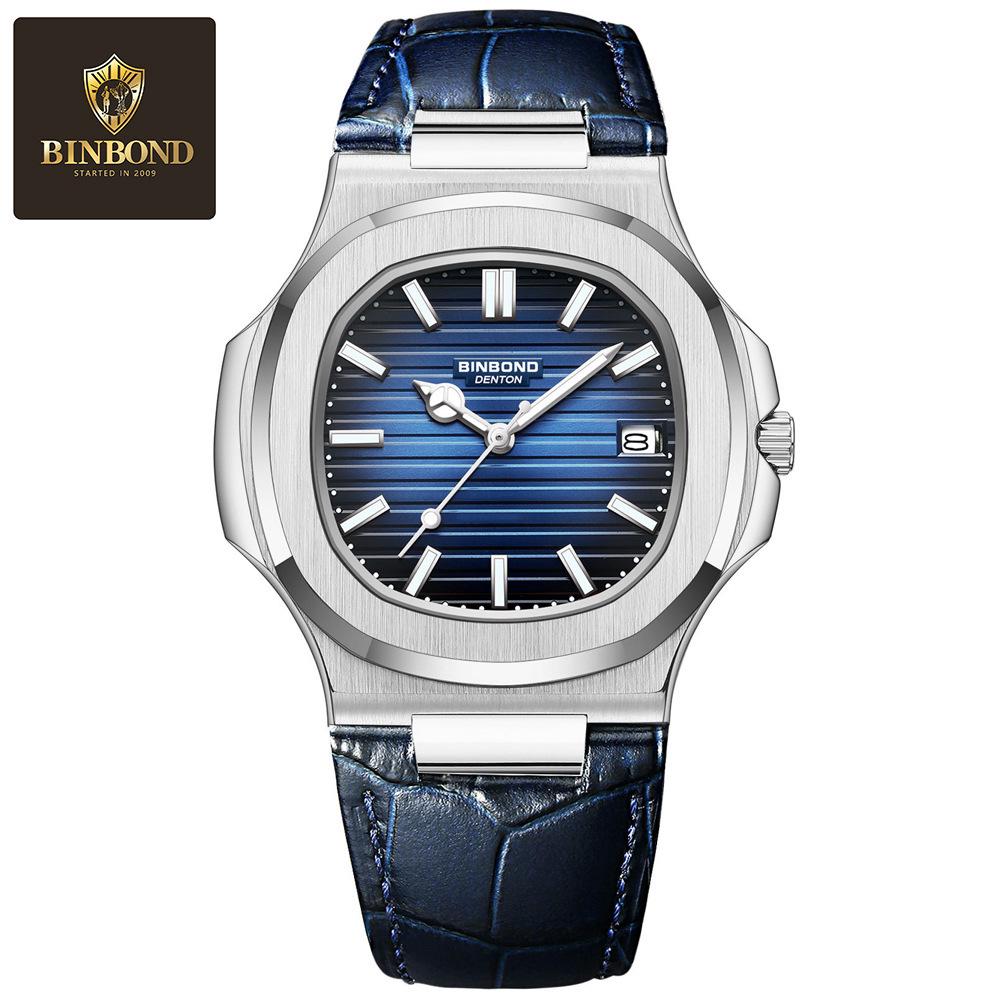 Men's Fashionable Waterproof Luminous Calendar Watch with Genuine Leather Strap