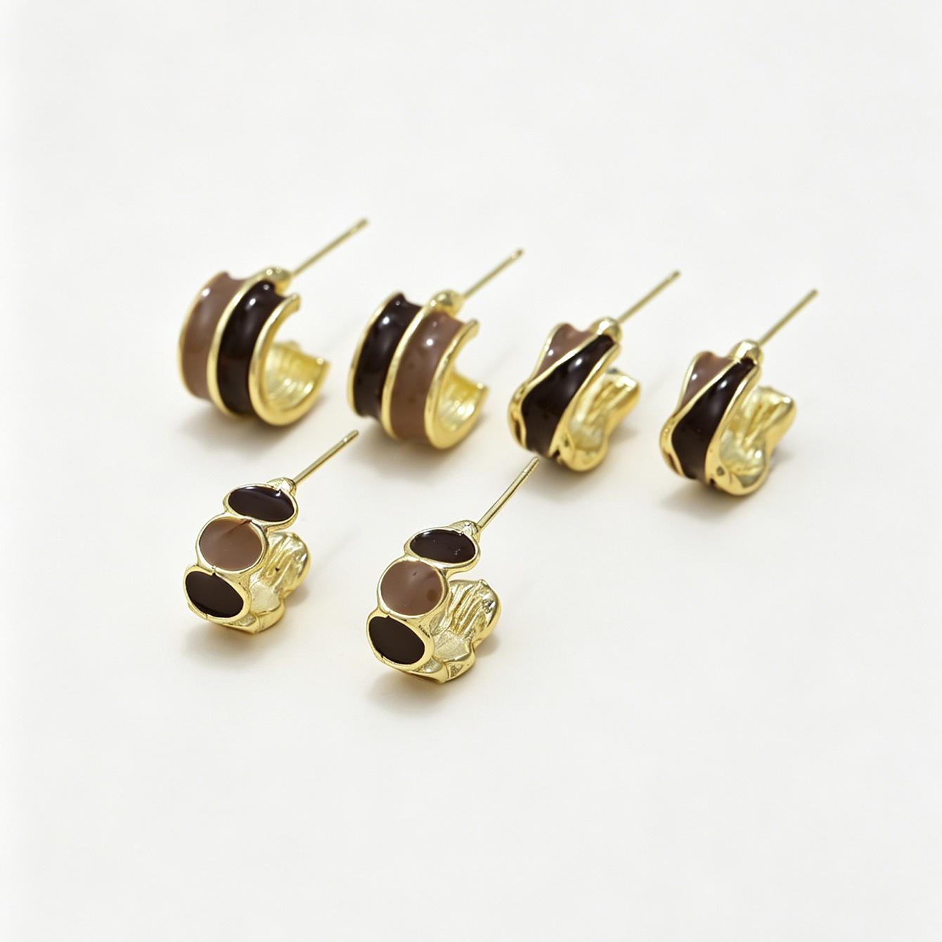 French retro drip glaze twisted oval earrings simple stud earrings