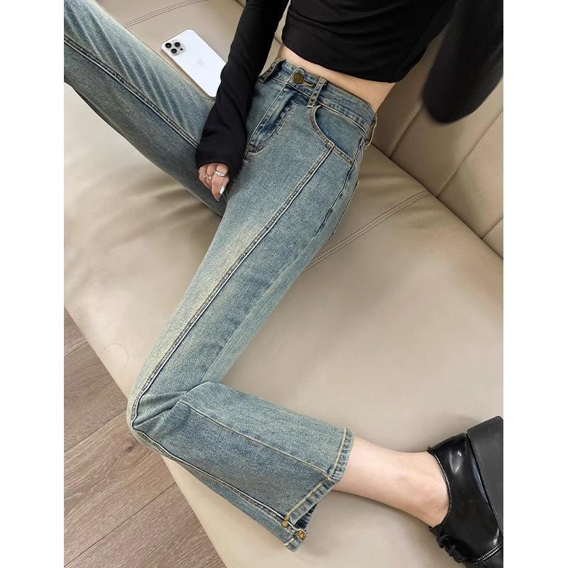 Women s High-Waisted Distressed Micro-Flare Jeans XS 38-41kg