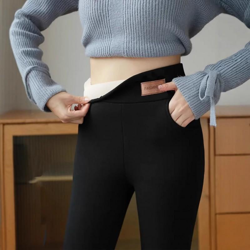 Womens Fleece Lined Leggings High Waist Slim Fit Casual Sports Pants With Pockets