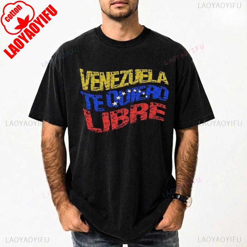 Venezuela Free ShirtVintage Grunge Venezuela Quiero Libre Graphic Tee Crew Neck Outdoors High Quality Cotton Shortsleev Tops 4XL