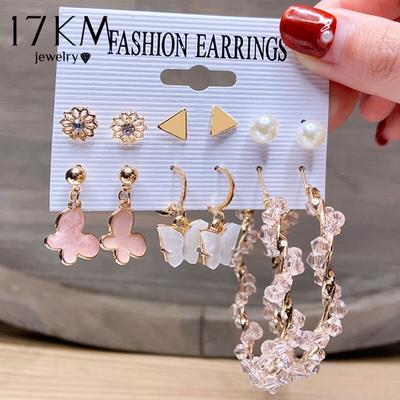 Vintage Acrylic Pink Butterfly Earrings Set for Women Cute Geometric Pearl Drop Earrings 2021 Wedding Jewelry Gift