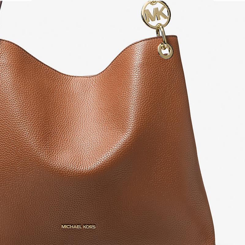 Michael Kors Christina Gold Metal Logo Cow Leather and Artificial Leather Hand Shoulder Bag Large Size Women's Brown