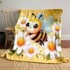 Cute Bumblebee and Daisies Patterned Blanket, Flannel, Suitable for All Seasons, Home Decor, Warm and Cozy