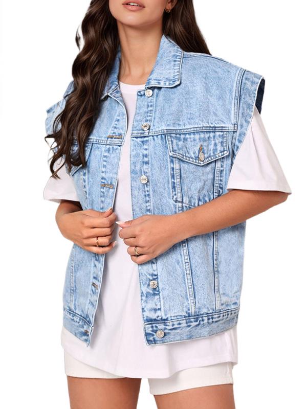 Minimalistyczna Casualowa Kamizelka Denimowa - Damska Wszechstronna Slim-Fit Klasyczny Styl
