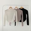 tops Women's Korean Fashion Tops Cut and Sew Long Sleeve Cropped Tight Slim Stretchy Single Color Plain Affordable Simple Feminine Casual Autumn