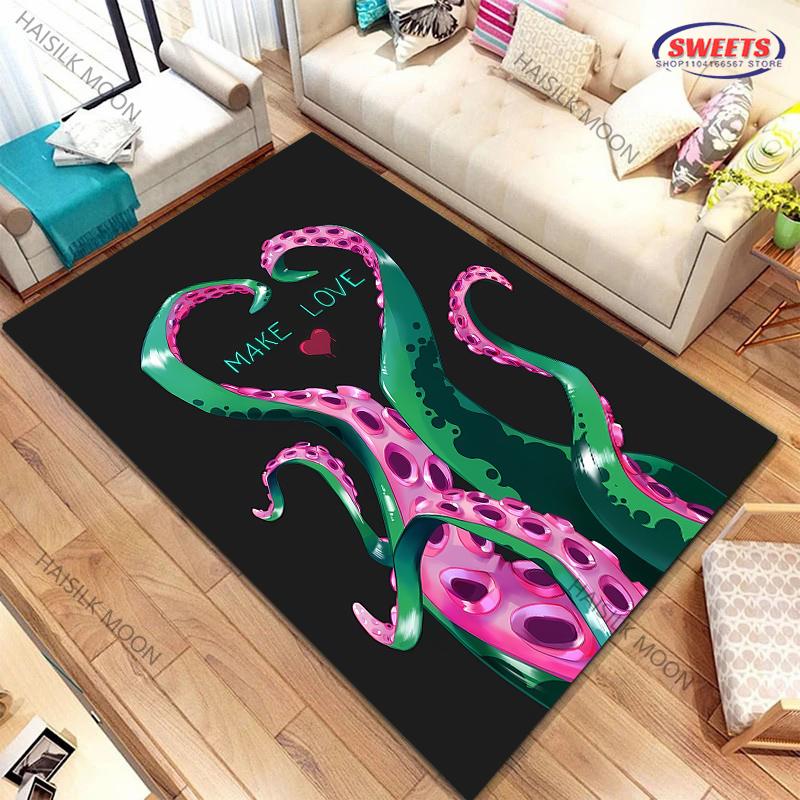 Dywan z nadrukiem o tematyce ośmiornicy olbrzymiej Nowość! Wytrzymałe do salonów, sypialni, biur, trwałe maty do prania w pralce