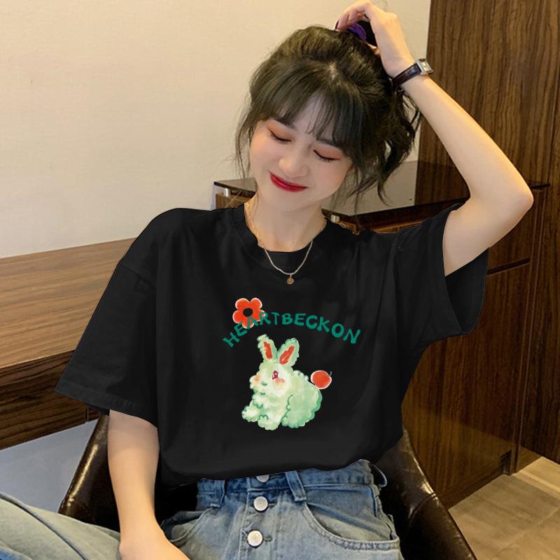 GMXIA Sommer Vintage Damen T-Shirt mit Aufdruck Reine Baumwolle Kurzarm T-Shirt Damen Ins Mode Locker Lässig mit Damenoberteil