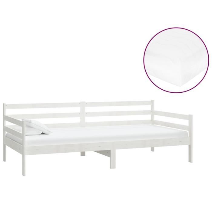 VidaXL Daybed with Mattress 90x200 Cm White Solid Pine Wood 3083590