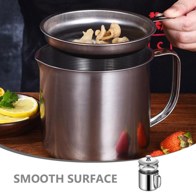 Stainless Steel Oil Filter Pot Kitchen Oil Container Can With Fine Mesh Strainer For Home Kitchen Frying Oil Storage Reuse
