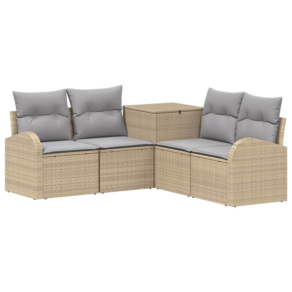 Sofa Set 5 pcs. Beige and Light Grey Poly Rattan and Steel