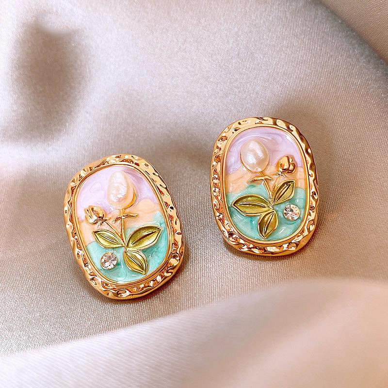 Fashion Korean Women Retro Purple Drip Glaze Earrings Women for Delicate Earrings Luxury Couple Engagement Jewelry Gift