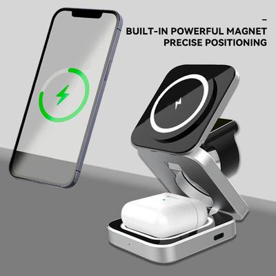 3-in-1 Magnetic Wireless Charger: Foldable Stand for Phone, Earphone, and Watch