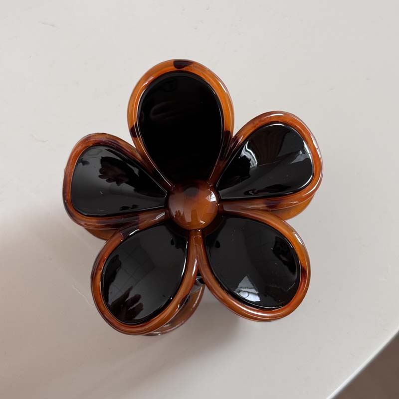 Vintage Brown Color Flower Grab Clips For Women Elegant Acrylic Shark Clip Hair Claws Barrettes Lady Party Hair Pins Accessories