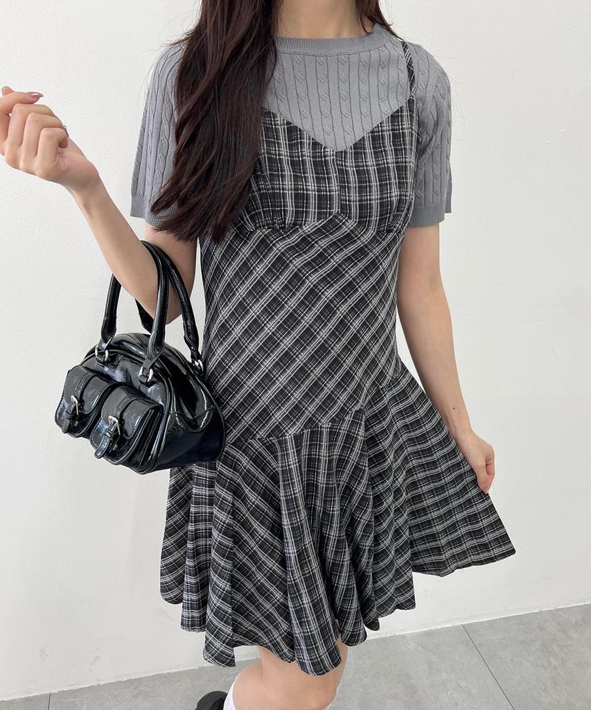 PHILLY Switching Check Flare Camisole Dress F Black [WEGO] Women's