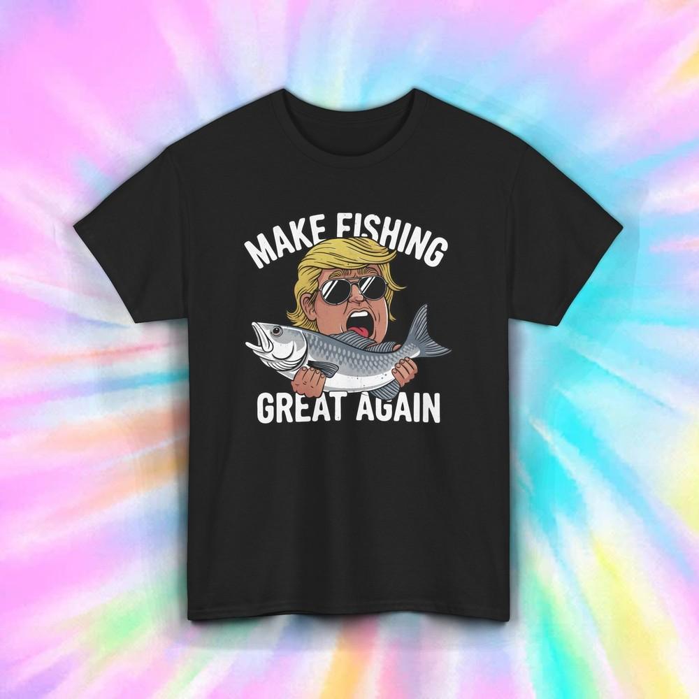 

Make Fishing Great Again Shirt Funny Angler Political Parody Graphic Tee S-5XL 4XL