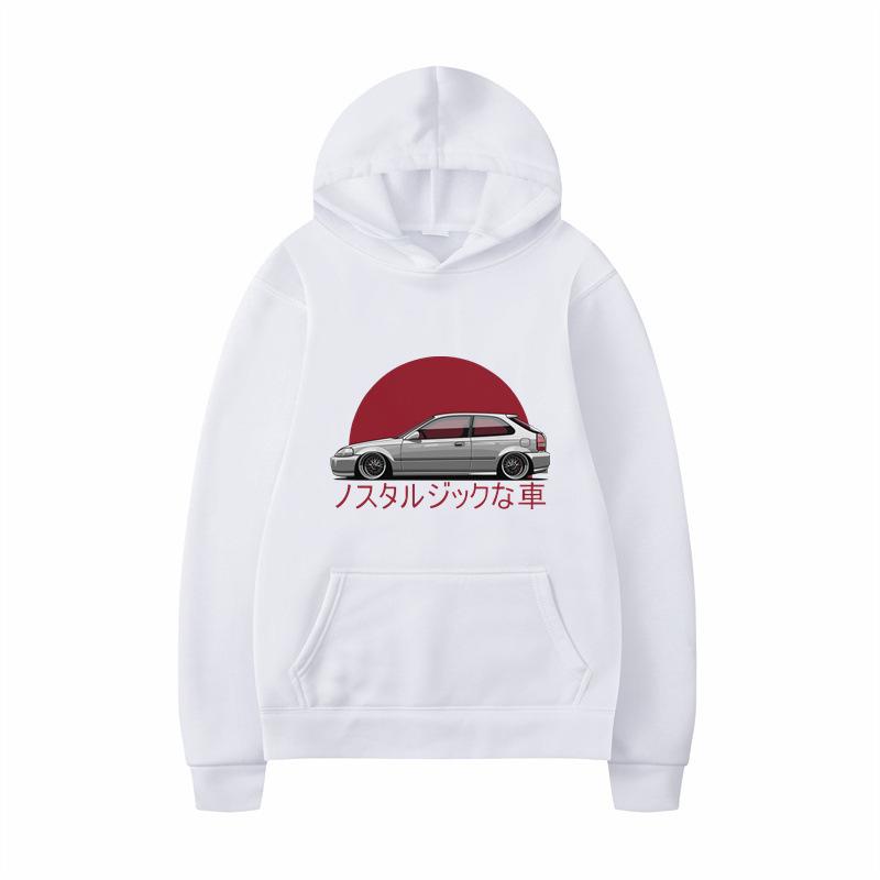 Car print hooded sweater men's and women's loose couple top