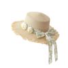 Breathable Flat-Top Straw Hat with Rose Flower French-Style Women's Sun Hat Green Lace Ribbon Sun Protection Summer Straw Hat
