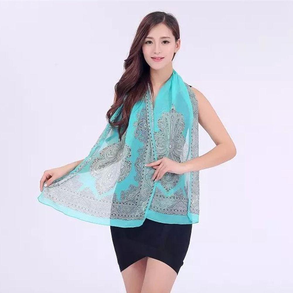160*50cm Long Wrap Shawl Sunscreen Beach Gauze Scarf Elegant Chiffon Scarf for Women