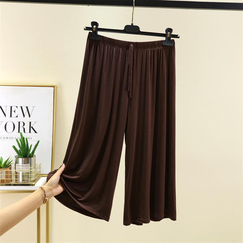 Women's Summer Modal Wide-Leg Lounge Pants - Solid, Versatile, Loose Fit, Seven-Point Style