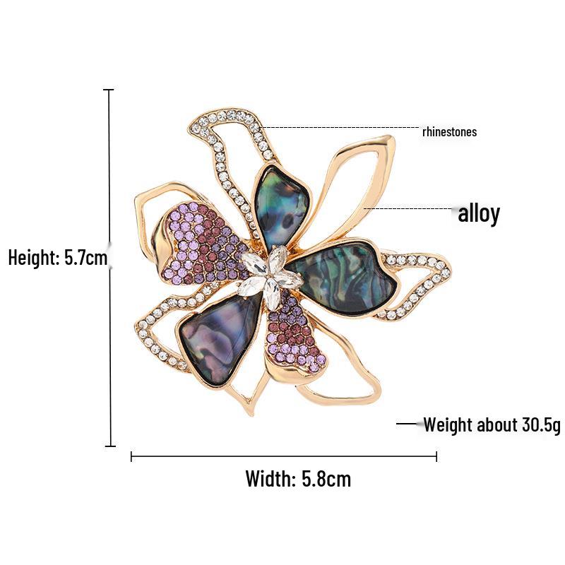 Elegant Rhinestone Bow Brooch with Imitation Abalone Shell for Coats and Sweaters - European and American Fashion Style.
