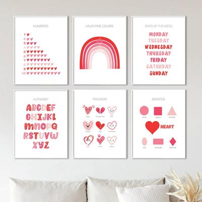 Valentinstag Kinder Wandkunst Rosa Herz Alphabet Poster Warme Leinwandmalerei Montessori Klassenzimmer Pädagogische Schlafzimmer Drucke