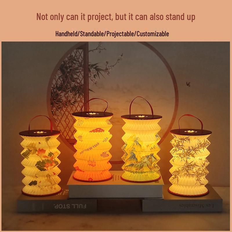 Festive Handheld Luminous Projection Flower Lantern - Foldable Paper Lantern for Mid-Autumn Festival & New Year