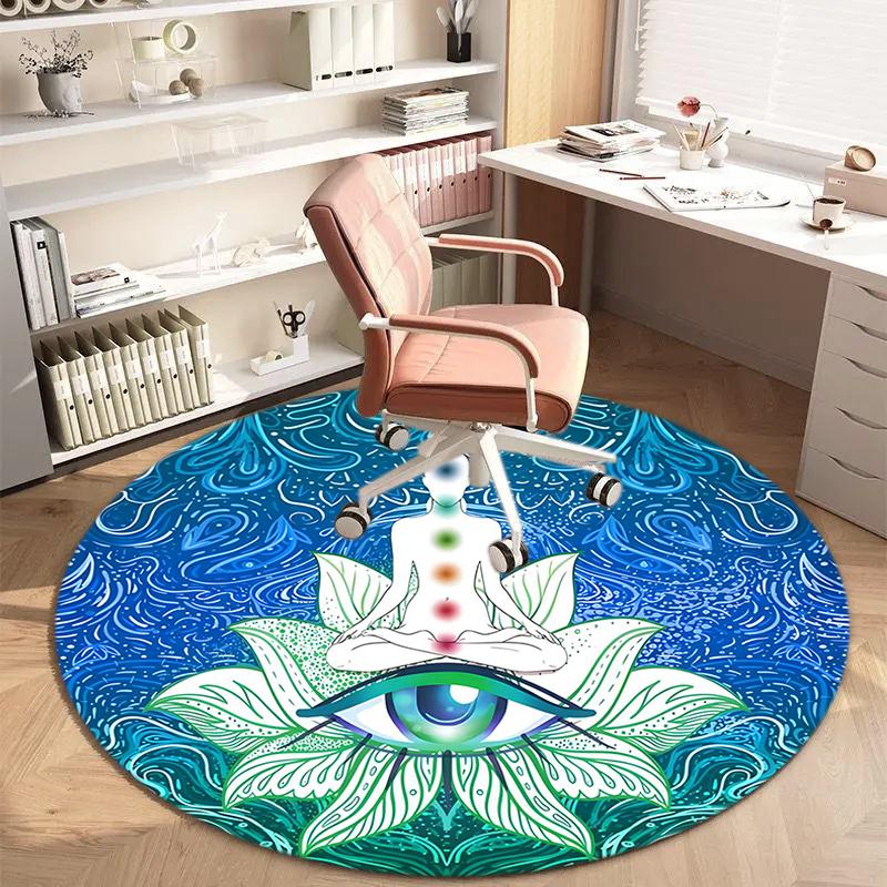 1Pc Chakras Theme Printed Circular Carpet, Home Door Mat, Outdoor Travel Protection Carpet A2