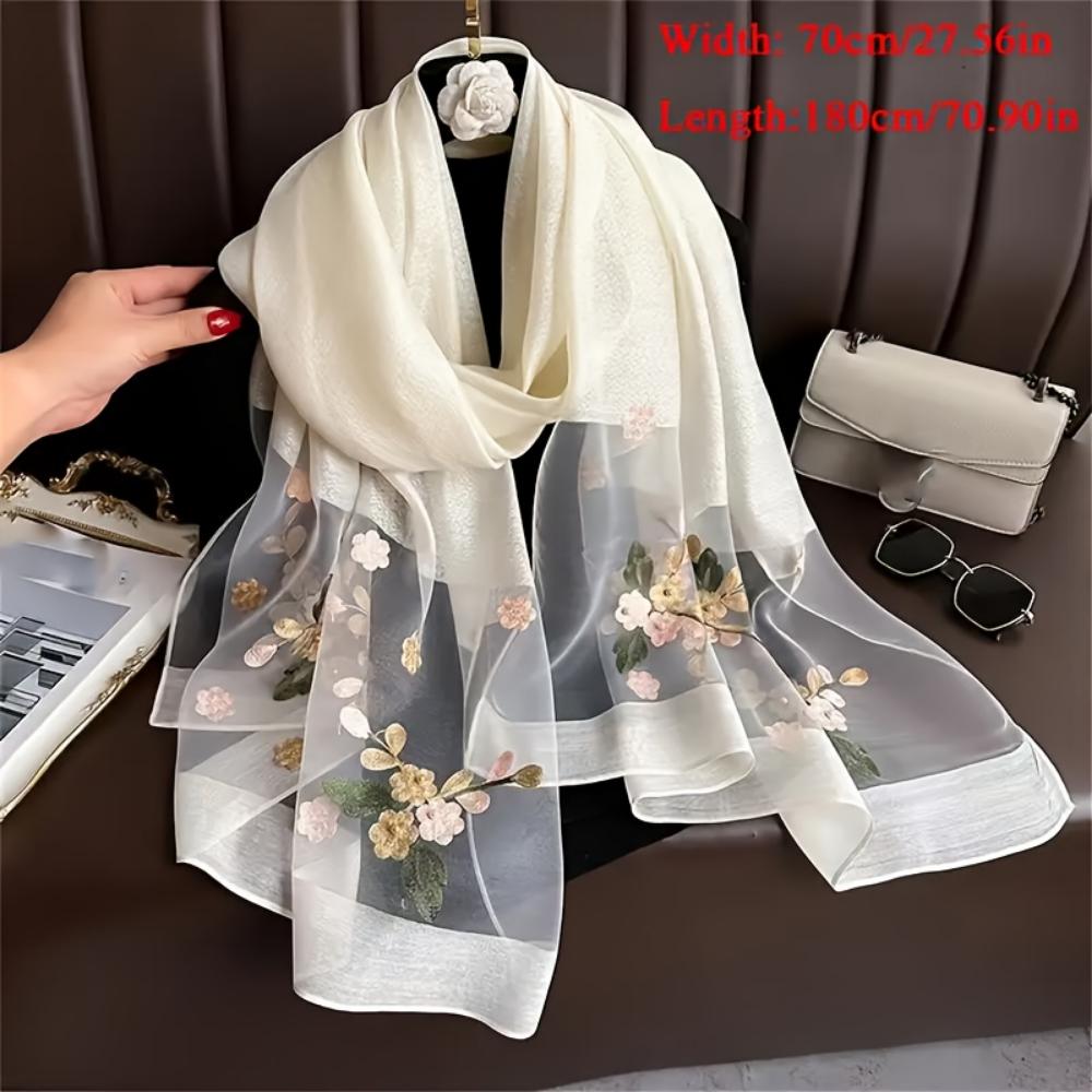 And Autumn New Bead Spring Simulation Silk Scarf Female Elegant Versatile Embroidered Begonia Flower Long Scarf Summer Sunscreen Scarf