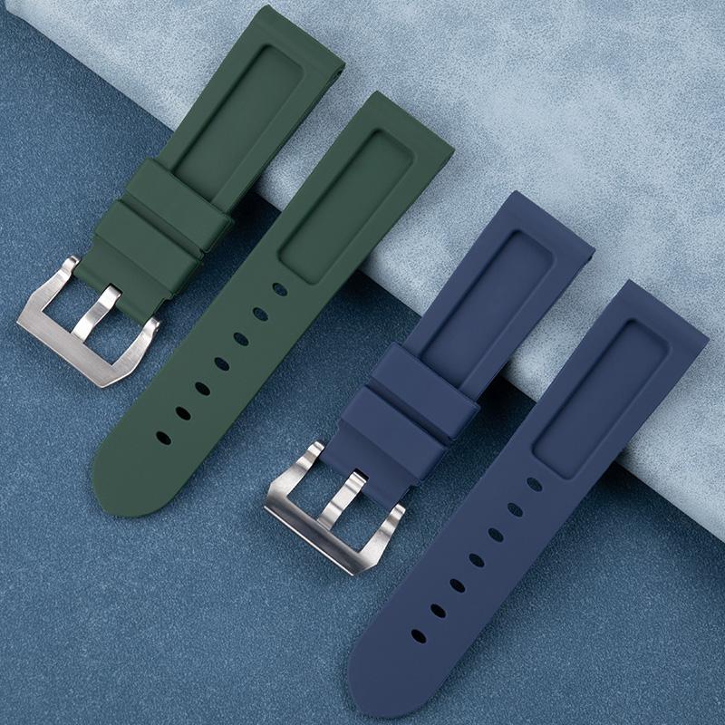 22/24/26mm Grün Blau Rot Braun Wasserdichtes Weiches Silikon Uhrenarmband Für Panerai Armband Für PAM441 111 Armband Mit Edelstahlstift