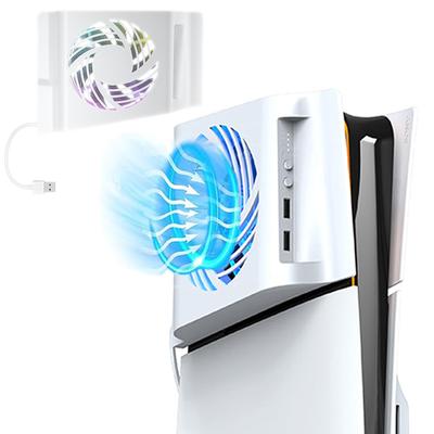 Lwuckbarrt PS5 Slim Ventilateur de Refroidissement Sortie Température Automatique Température Automatique 3 Ventilateurs Réglables Refroidissement Efficace LED 2 x USB Face Latérale