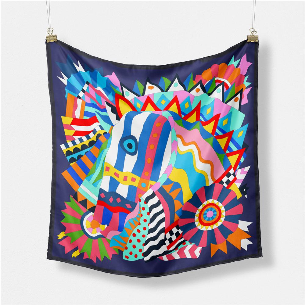 POBING Twill Silk Scarf Woman Water City Print Square Scarves Bandana Small Hijab Foulards Lady Tie Headband Neckerchief 53CM