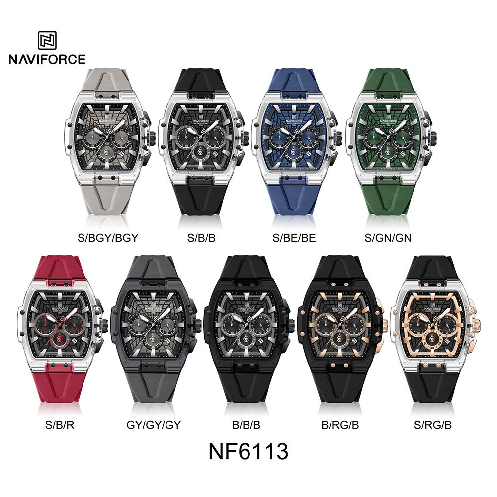 NAVIFORCE Original Men Sports Chronograph Watch Quartz Movement Silicone Strap 50m Waterproof Luminous Pointer Lightweight Men Casual Watch NF6113