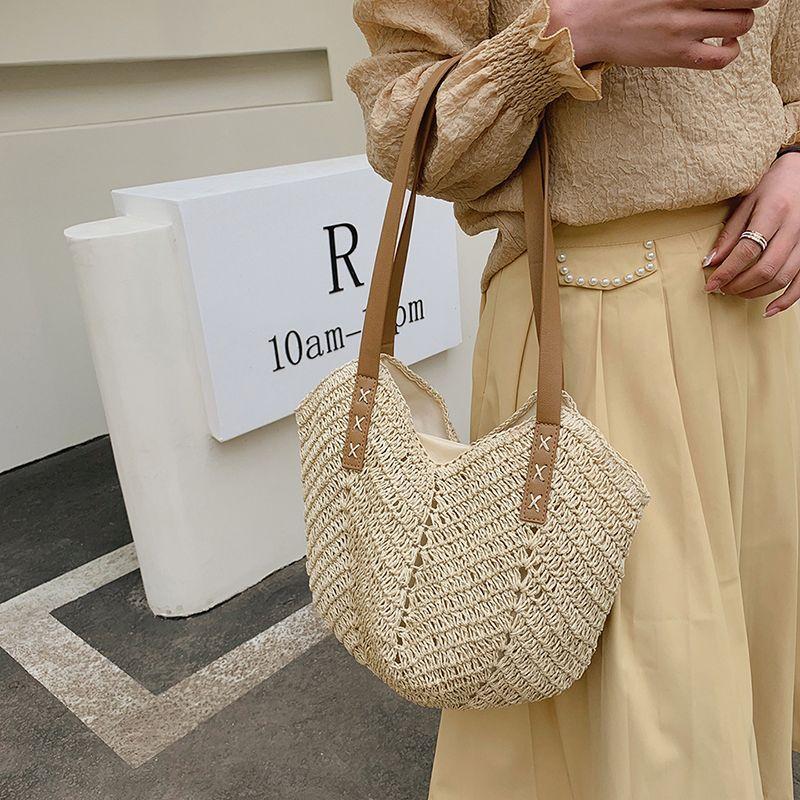 Summer Straw Bag for Women Seaside Vacation Beach Woven Bag Large Capacity Shoulder Tote Bag