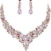 Newlywed Rhinestone Crystal Necklace And Earrings Set - Luxurious Jewelry Set For Ladies' Dance And Banquet Events