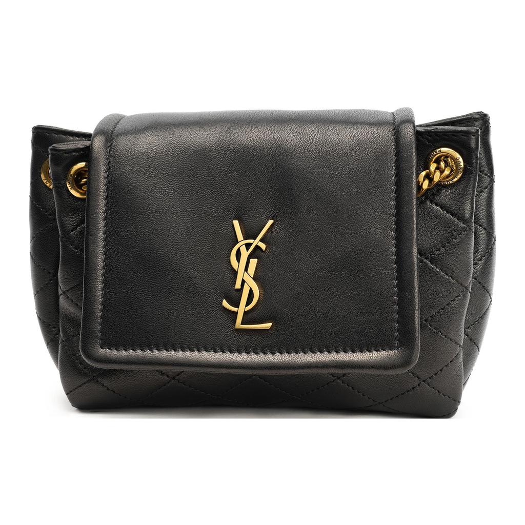 Saint Laurent Ysl Nolita Gold Logo Quilted Chain Leather Crossbody Bag Mini Women bags Black 672738-1EL07-1000