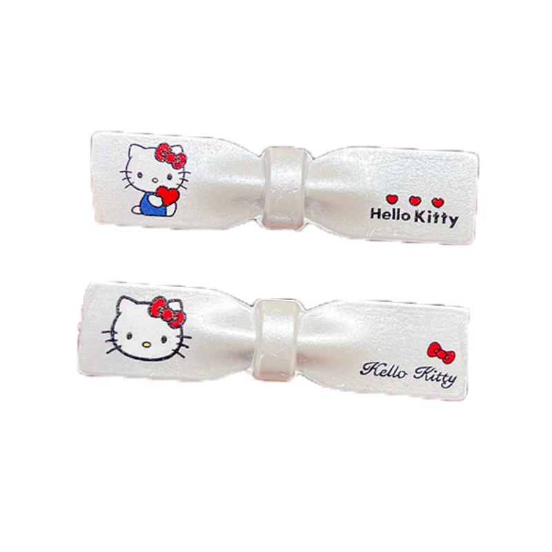 2/5 Peças Hellokitty Grampos de Cabelo Triangulares Ondulados Grampos de Cabelo Bico de Pato Acessórios de Cabelo Doce e Descolado Gato Prateado Kawaii