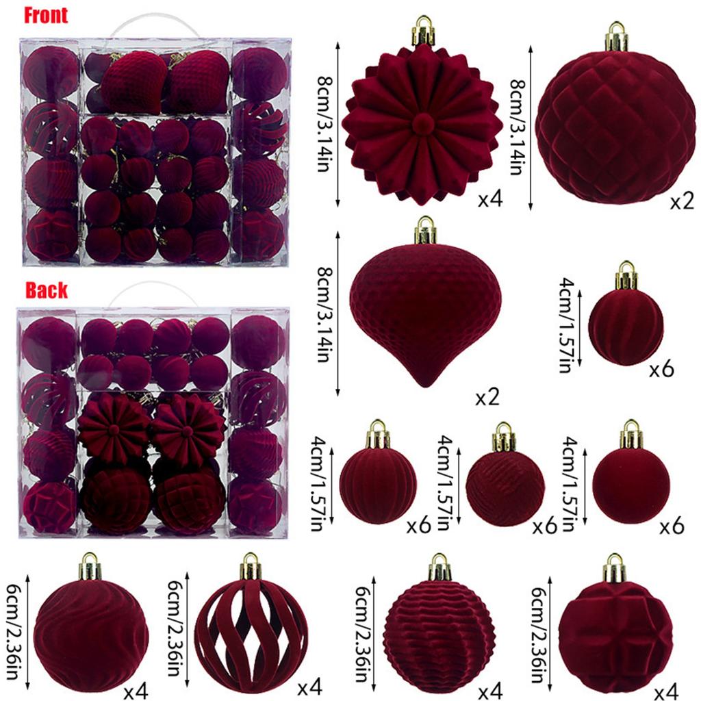 48pcs Flocked Christmas Balls 4/6/8cm Plastic Ball Decorations Set