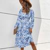 Independent station autumn new fashion foreign trade European and American women's clothing square collar printing retro French backless dress