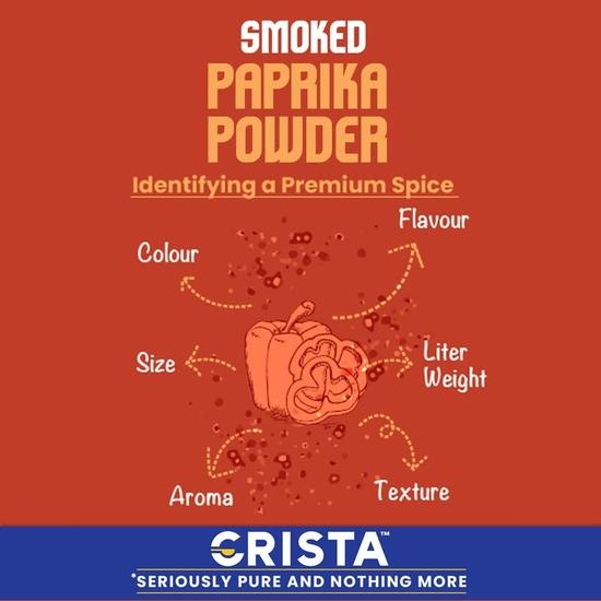 CRISTA Smoked Paprika Powder from Fresh & Flavourful Dried Chillies with Zero Added Colours, Fillers, Additives & Preservatives Smoky Flavour