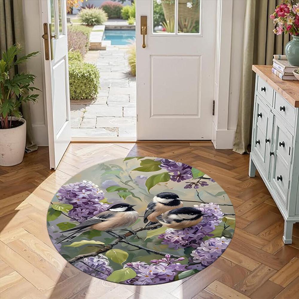 Bird Round Area Rug Suitable for Playrooms Decorate Room Dormitory Dining Room Anti-slip Round Rug Decorate Offices