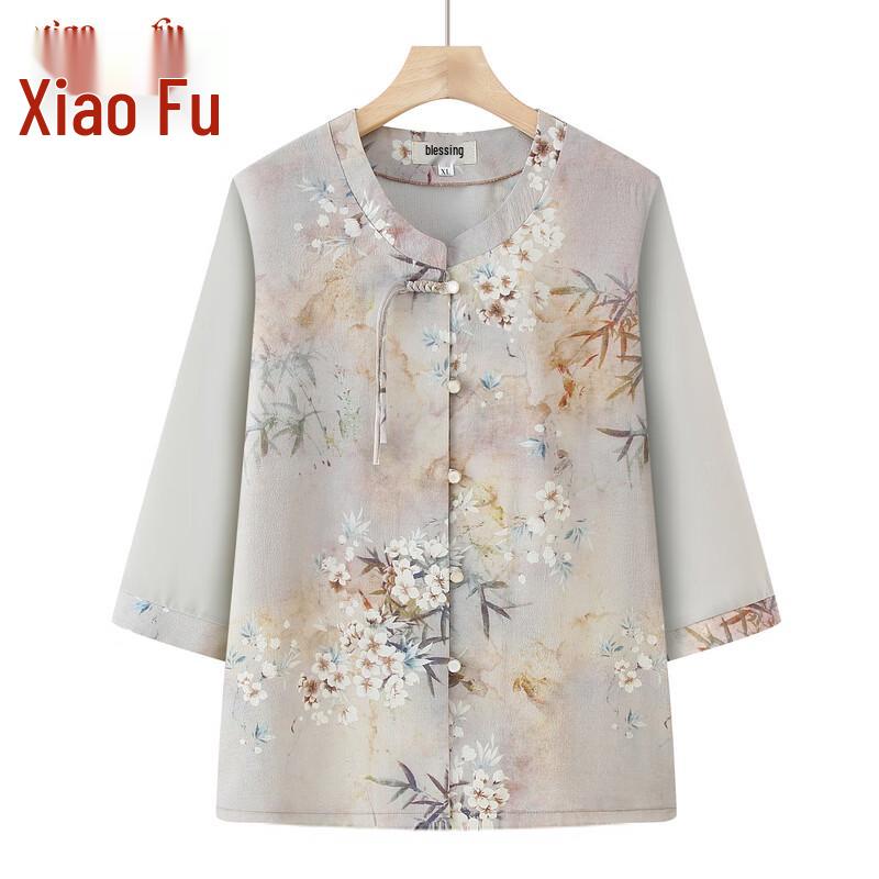 Women's Chinese Style Disc Buckle Seven-Sleeve Shirt
