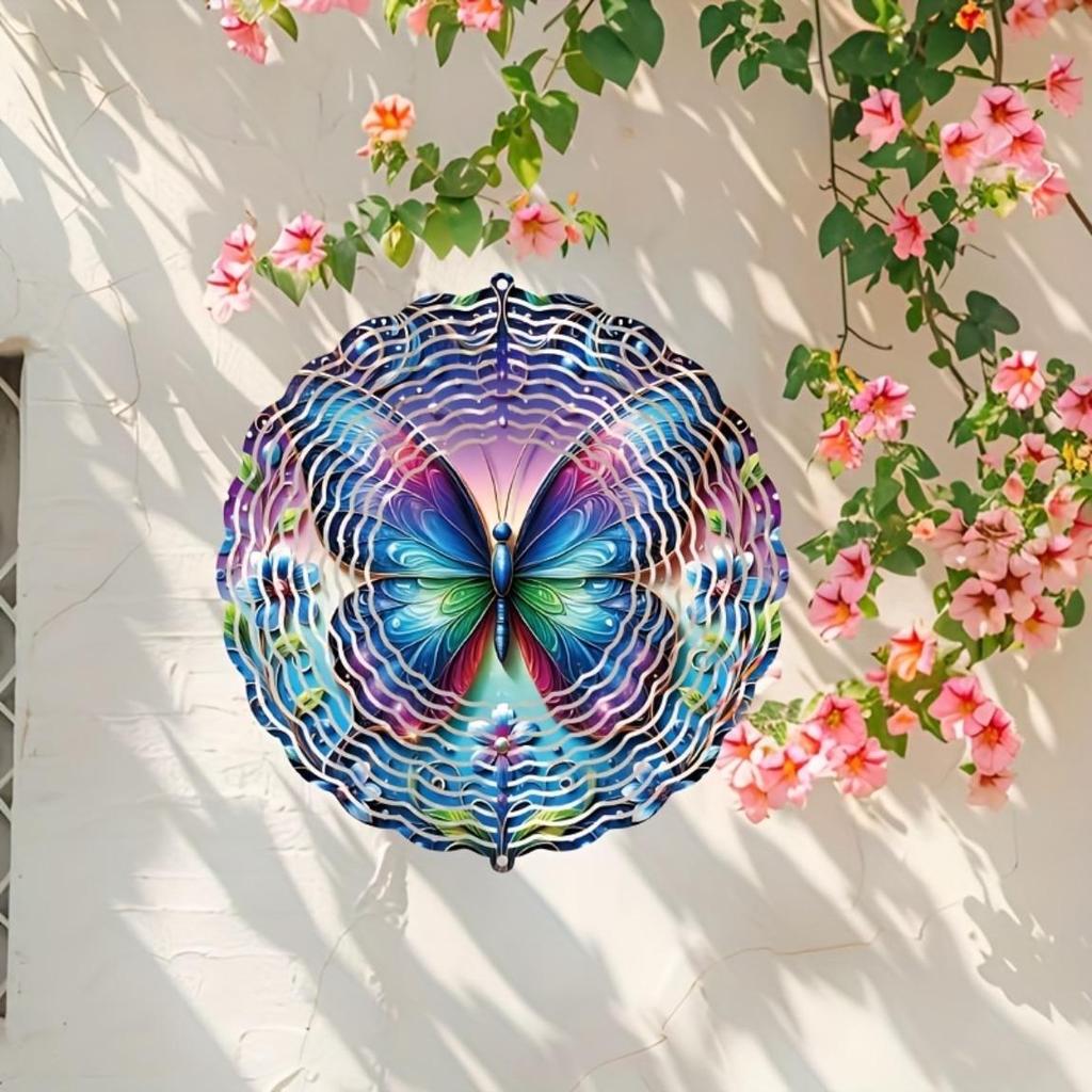 Butterfly Floral Wind Chime Colorful 2D Decor for Garden Balcony Bedroom Indoor Outdoor Gift for Easter Mothers Day Christmas Wall Art