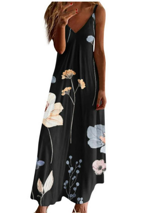 Women's Plus Size V-Neck Spaghetti Strap Long Dress - European & American Style