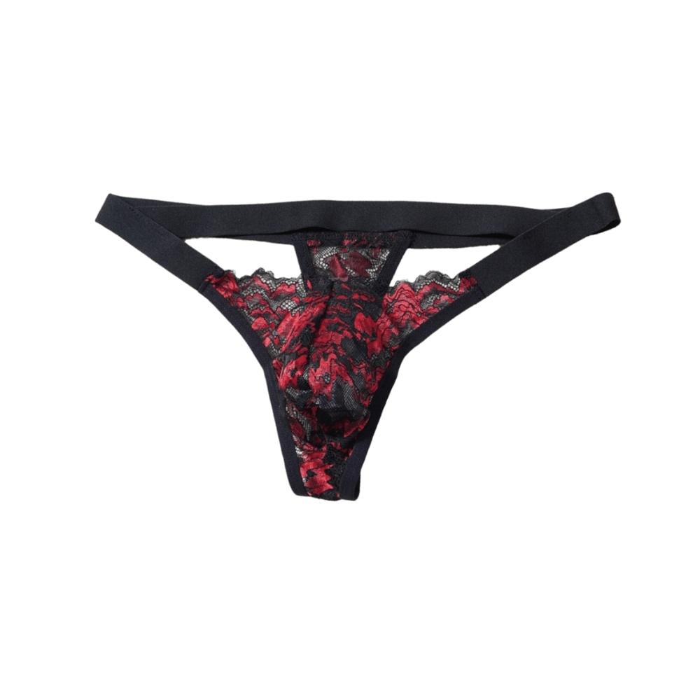 Low Waist Men's Lace Thong Transparent T-back Briefs Men Breathable Mesh Sheer Panties Role Play