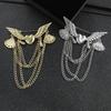 Retro Angel Wing Heart Shirt Suit Collar Tip Lapel Brooch Pin with Chain Tassel