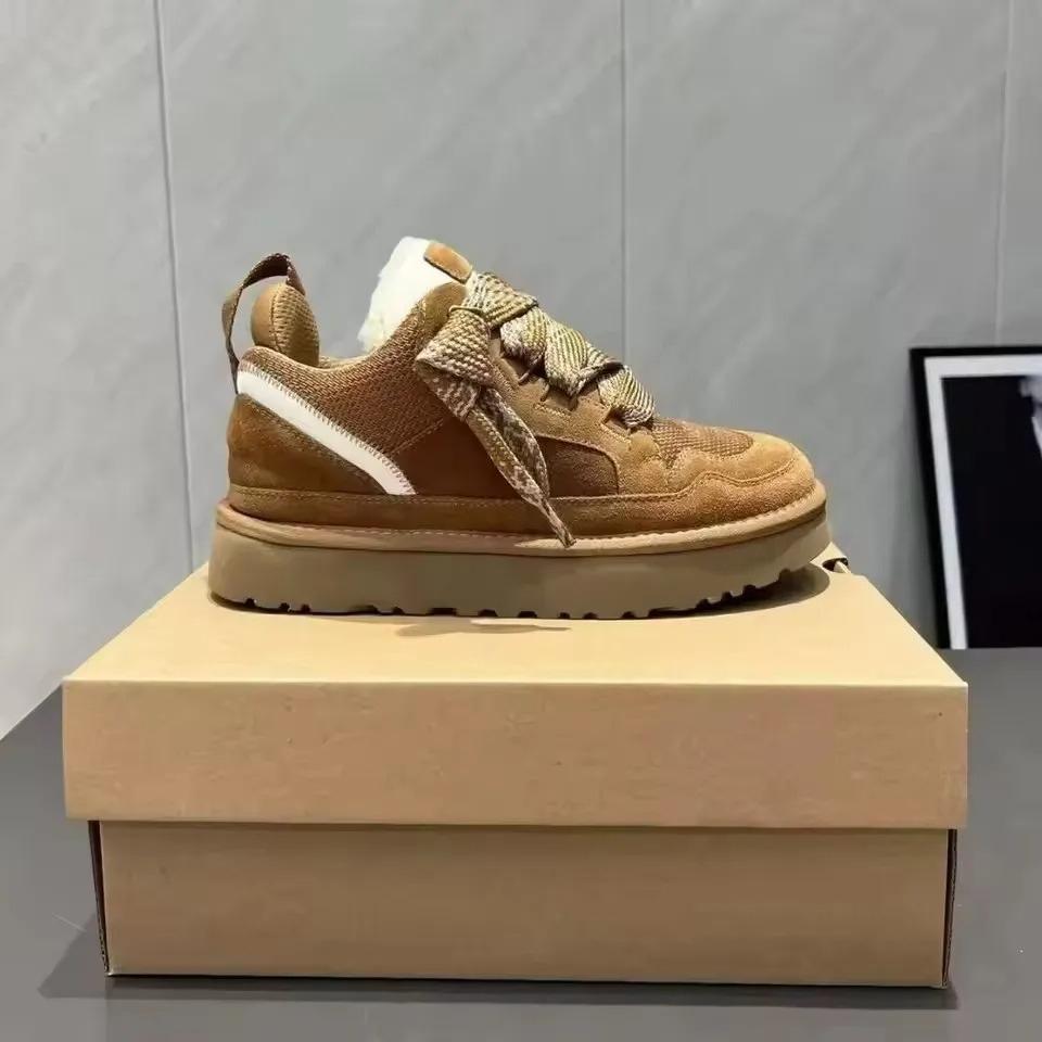Winter Autumn Vintage Mixed Fabric Furry Collar Warm Sneakers Ladies Non Slip Thick Sole Daily Walking Shoes