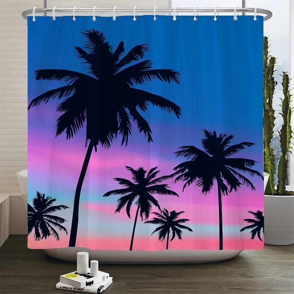 Summer Seaside Coconut Tree Waterproof Fabric Shower Curtain Bathroom Decoration Curtain Home Hawaiian style Shower Curtain